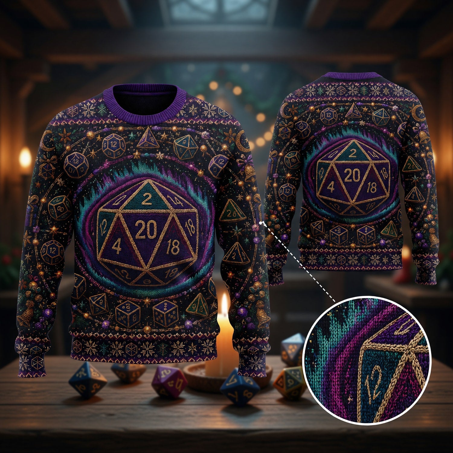 Dice Christmas Sweater - Fantasy RPG Holiday Knit