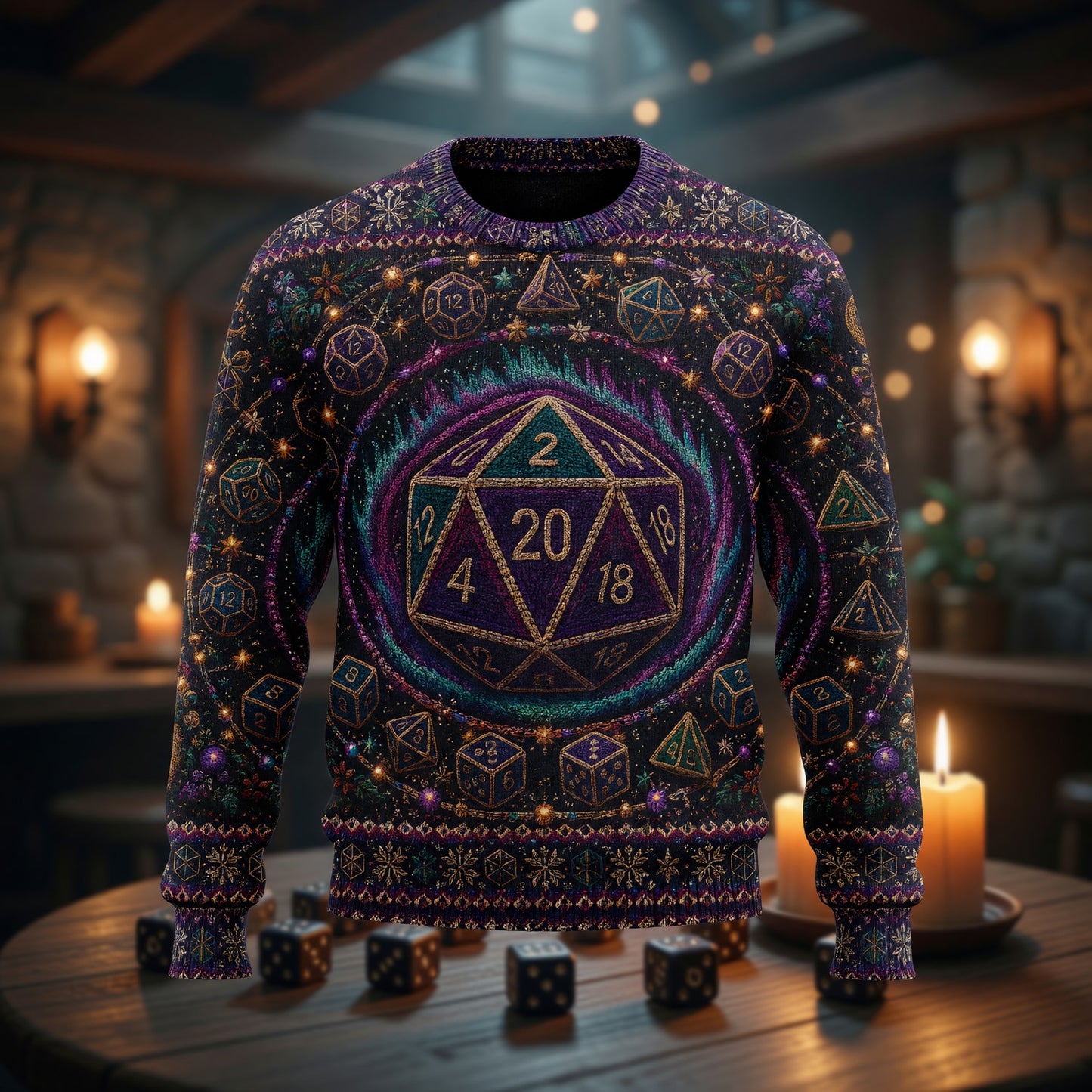 Dice Christmas Sweater - Fantasy RPG Holiday Knit