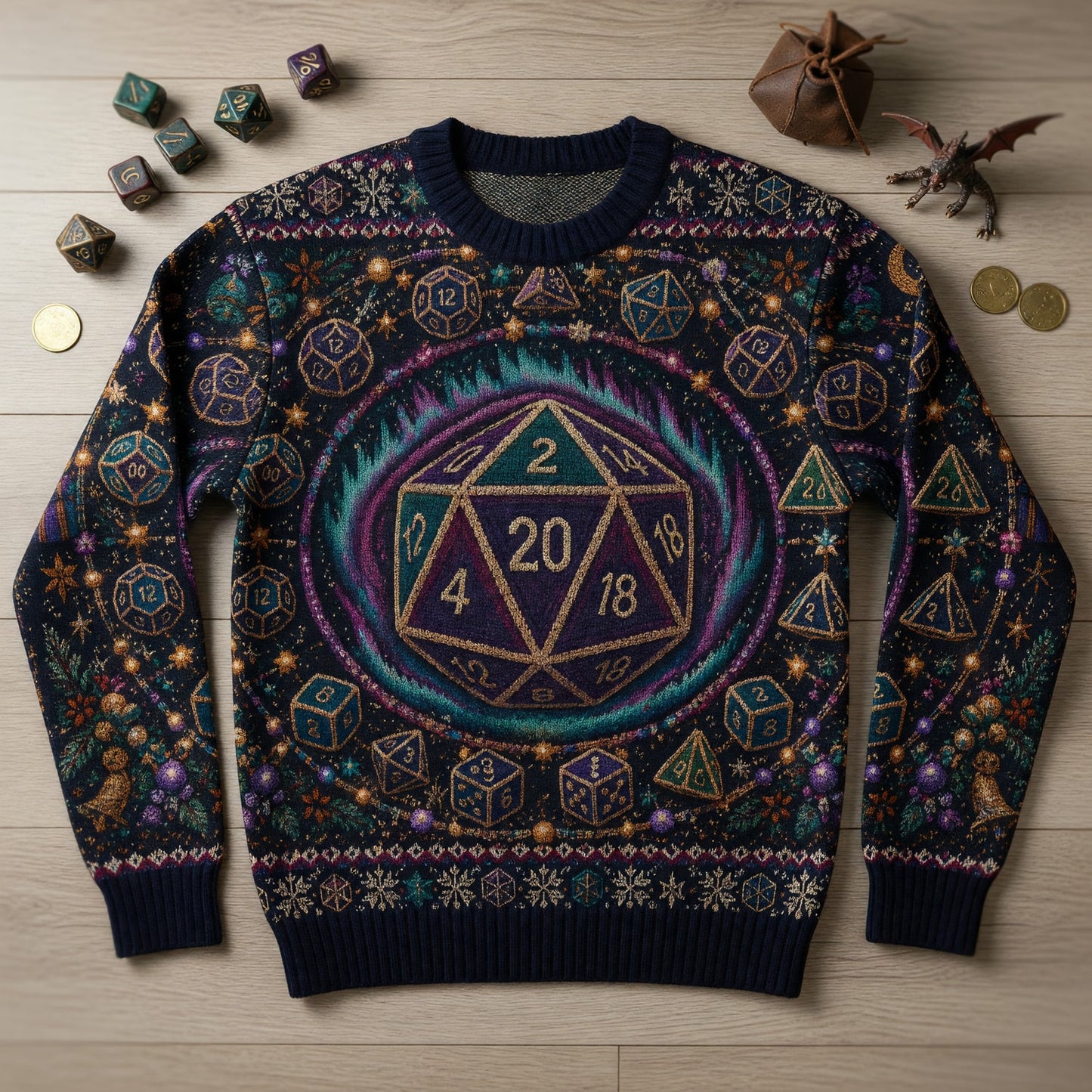 Dice Christmas Sweater - Fantasy RPG Holiday Knit