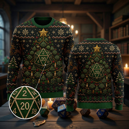 Fantasy Dungeon Dice Christmas Sweater - Holiday RPG Knitwear