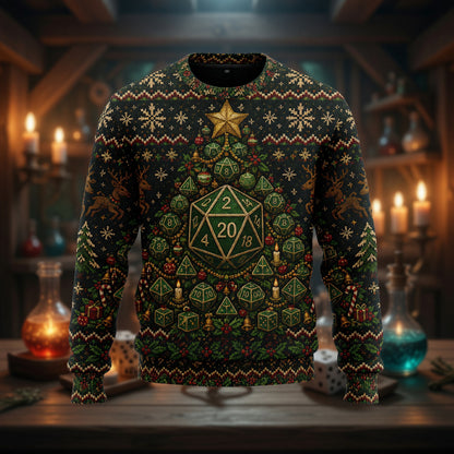 Fantasy Dungeon Dice Christmas Sweater - Holiday RPG Knitwear