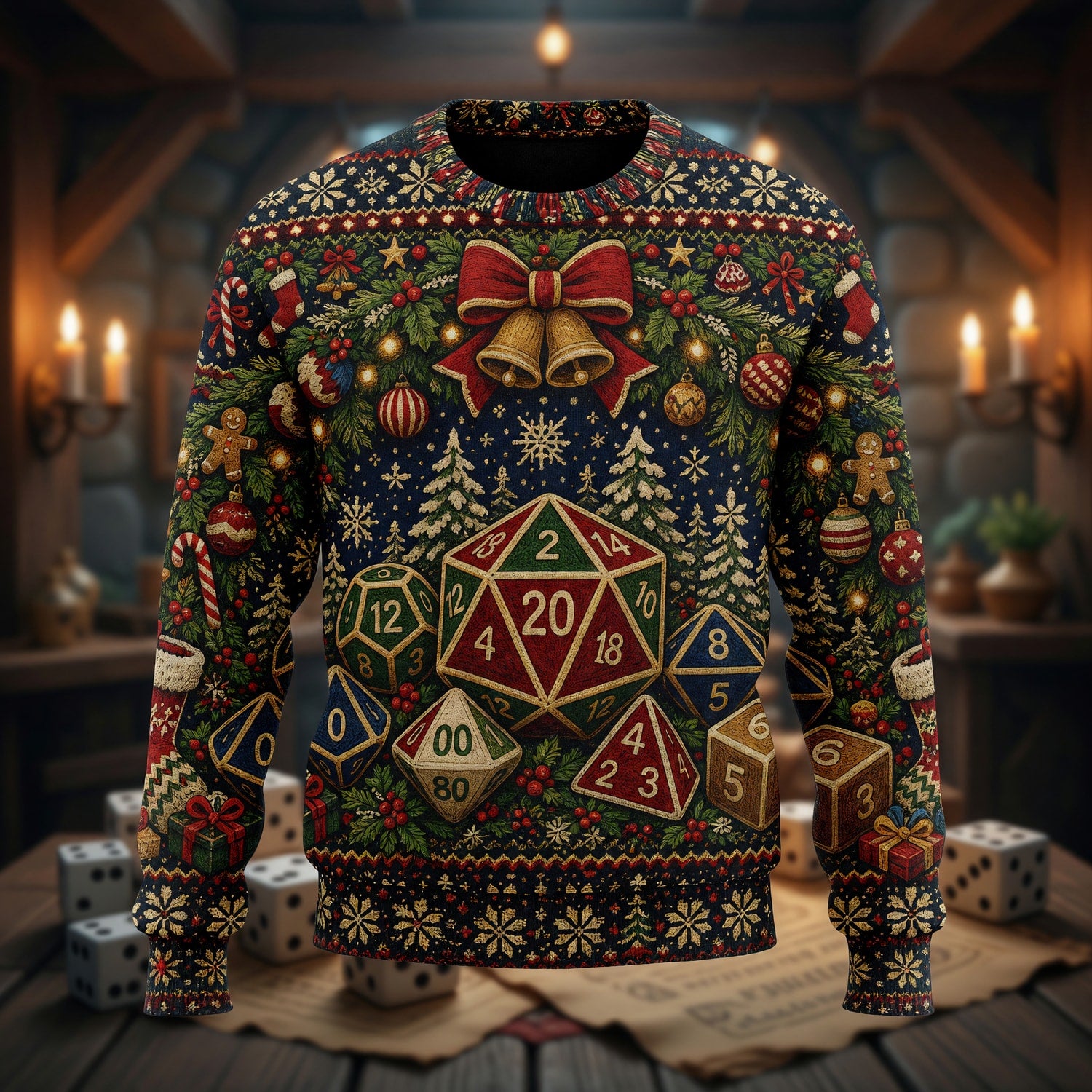 Christmas Dice Sweater - Festive Holiday RPG Gaming Knit