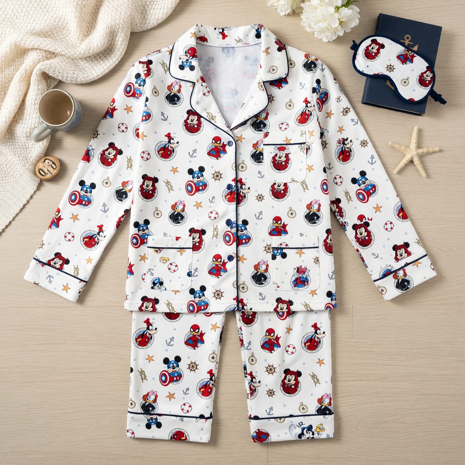 Superhero Thick Pajama Set - Nautical Character Pattern