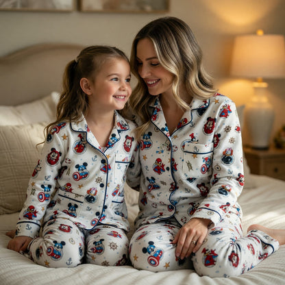 Superhero Thick Pajama Set - Nautical Character Pattern
