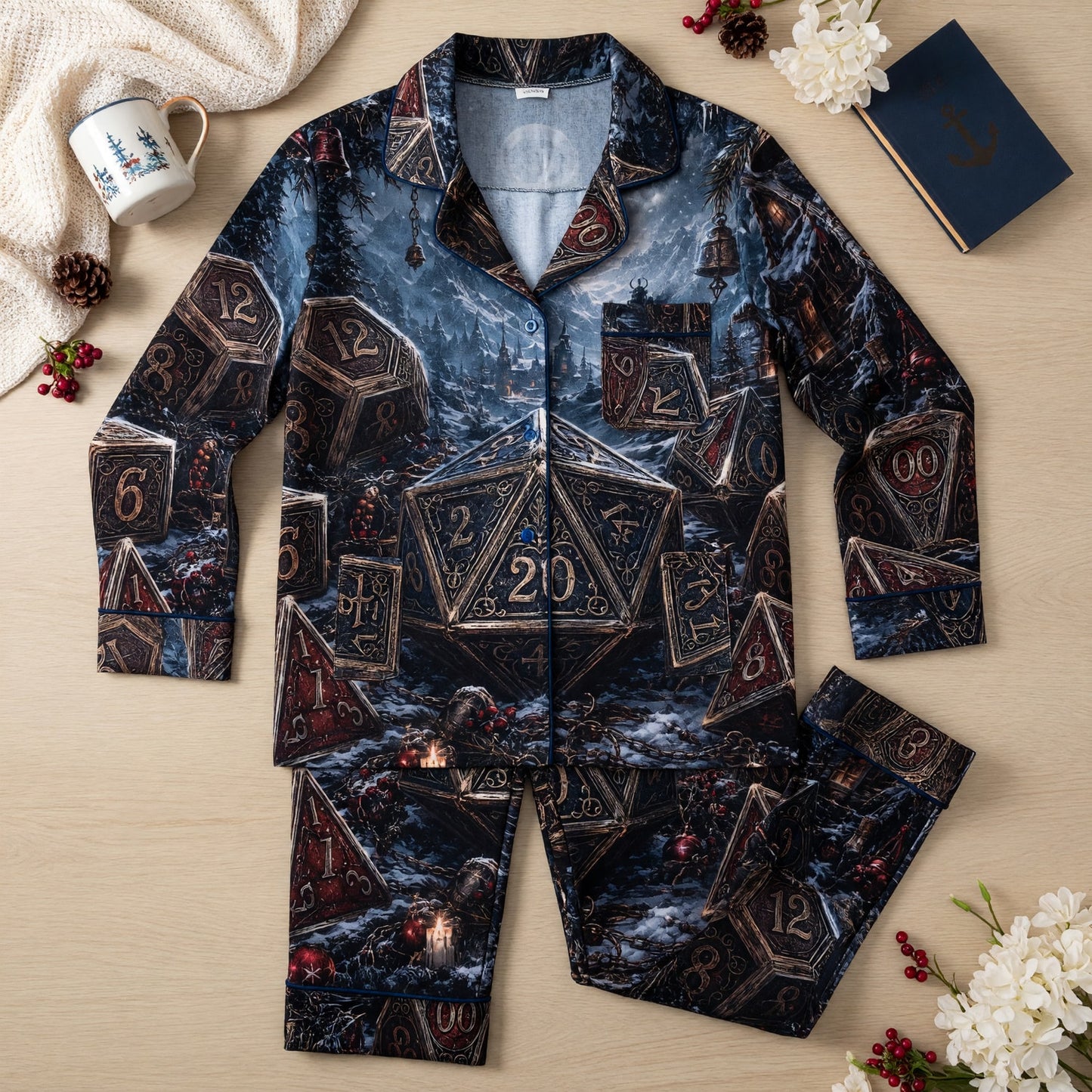 Dice Christmas Thick Pajama Set - Fantasy RPG Winter Sleepwear