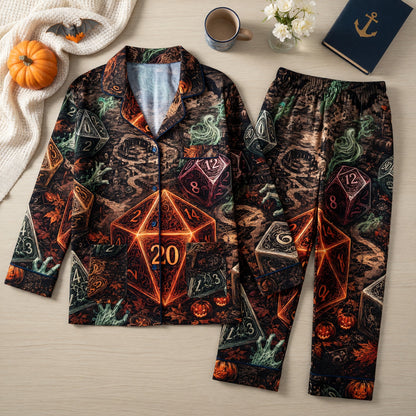 Gothic Halloween Dice Thick Pajama Set - Spooky RPG Sleepwear