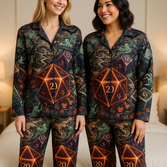 Gothic Halloween Dice Thick Pajama Set - Spooky RPG Sleepwear