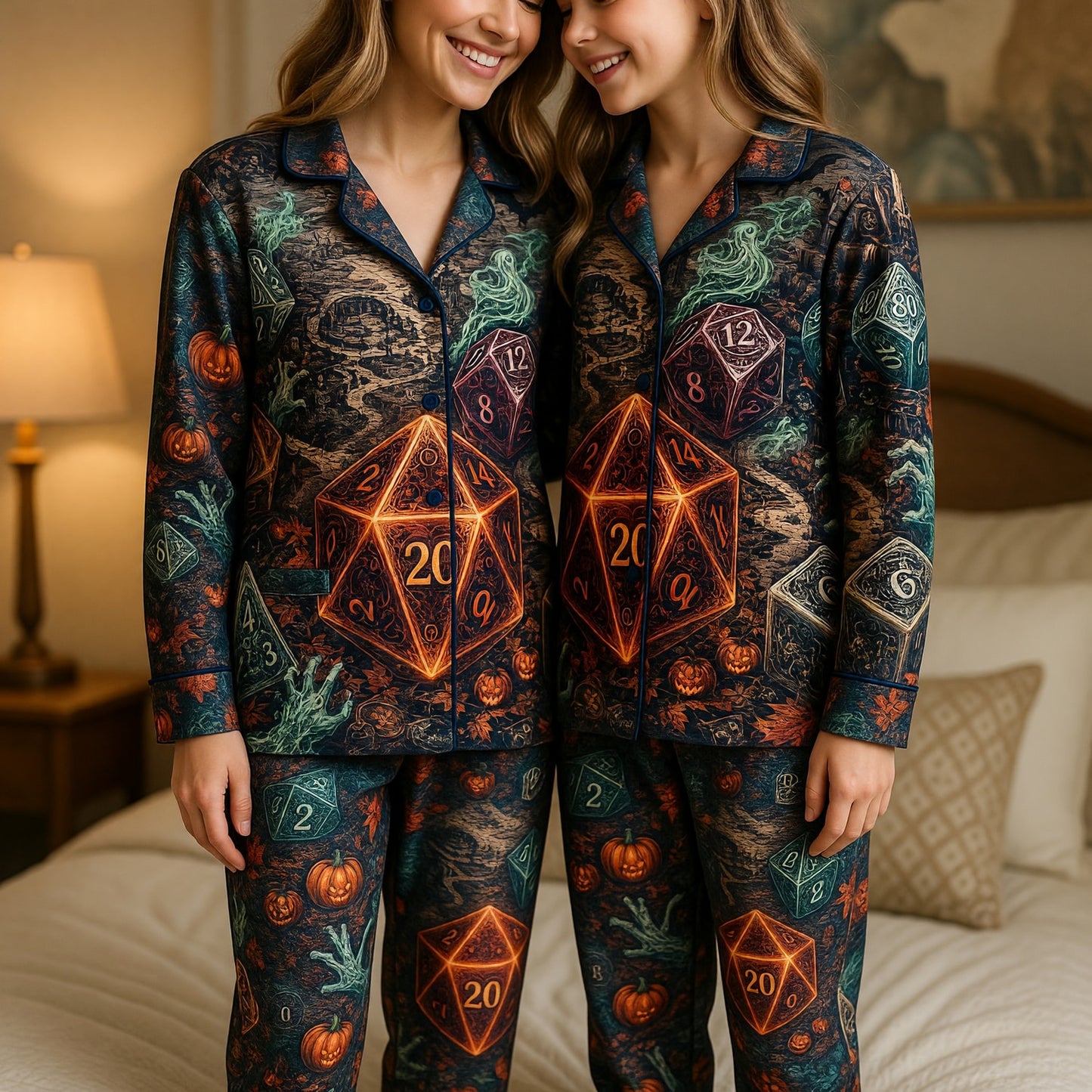 Gothic Halloween Dice Thick Pajama Set - Spooky RPG Sleepwear