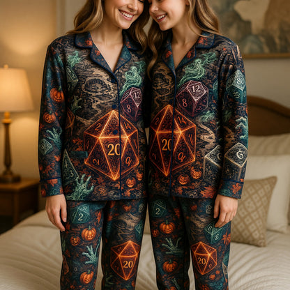 Gothic Halloween Dice Thick Pajama Set - Spooky RPG Sleepwear
