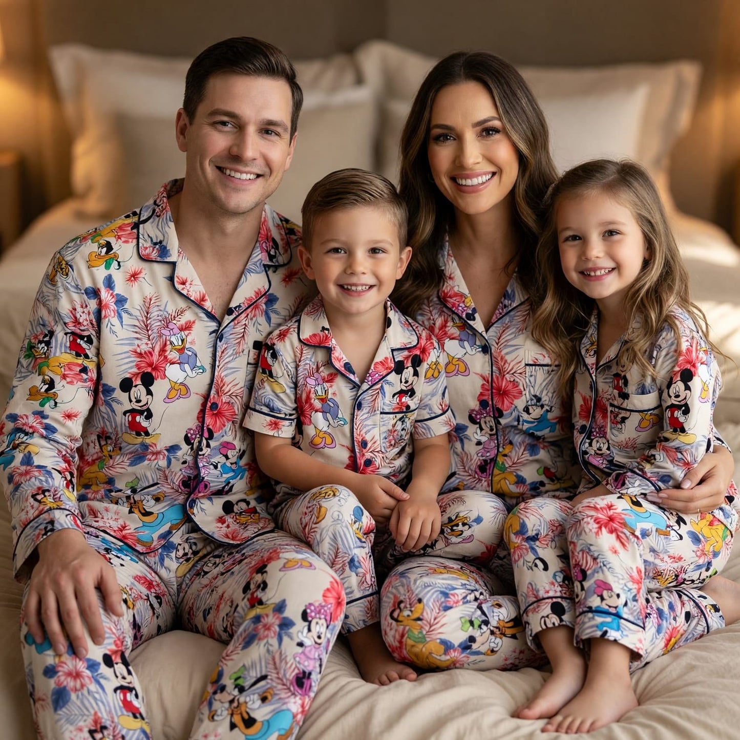 Mouse And Friends Thick Pajama Set - Tropical Floral Hawaiian Print