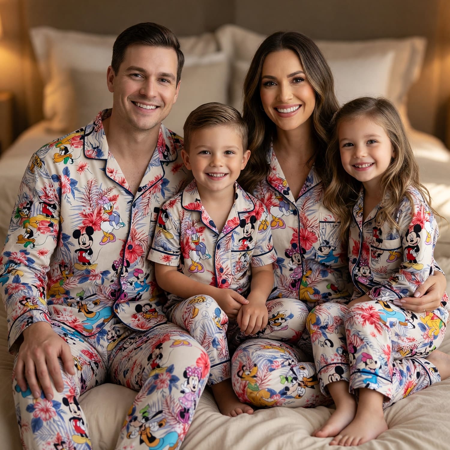 Mouse And Friends Thick Pajama Set - Tropical Floral Hawaiian Print