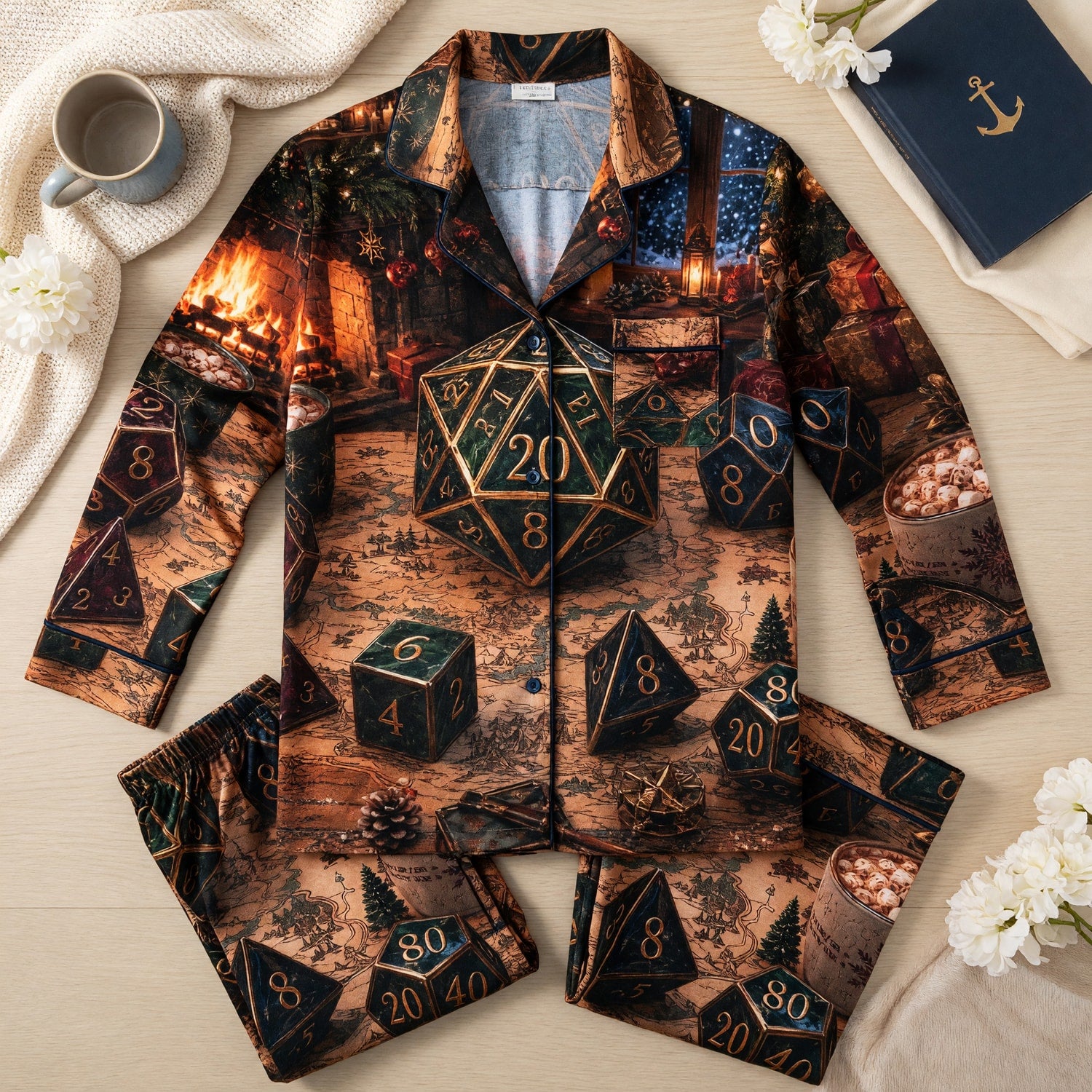 Christmas Dice Thick Pajama Set - Fantasy RPG Holiday Sleepwear