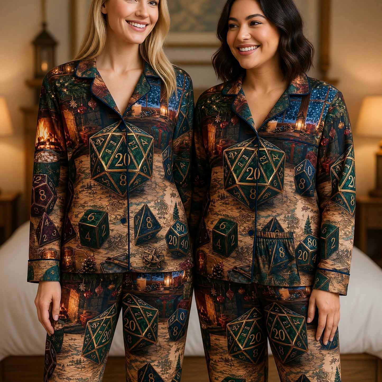 Christmas Dice Thick Pajama Set - Fantasy RPG Holiday Sleepwear