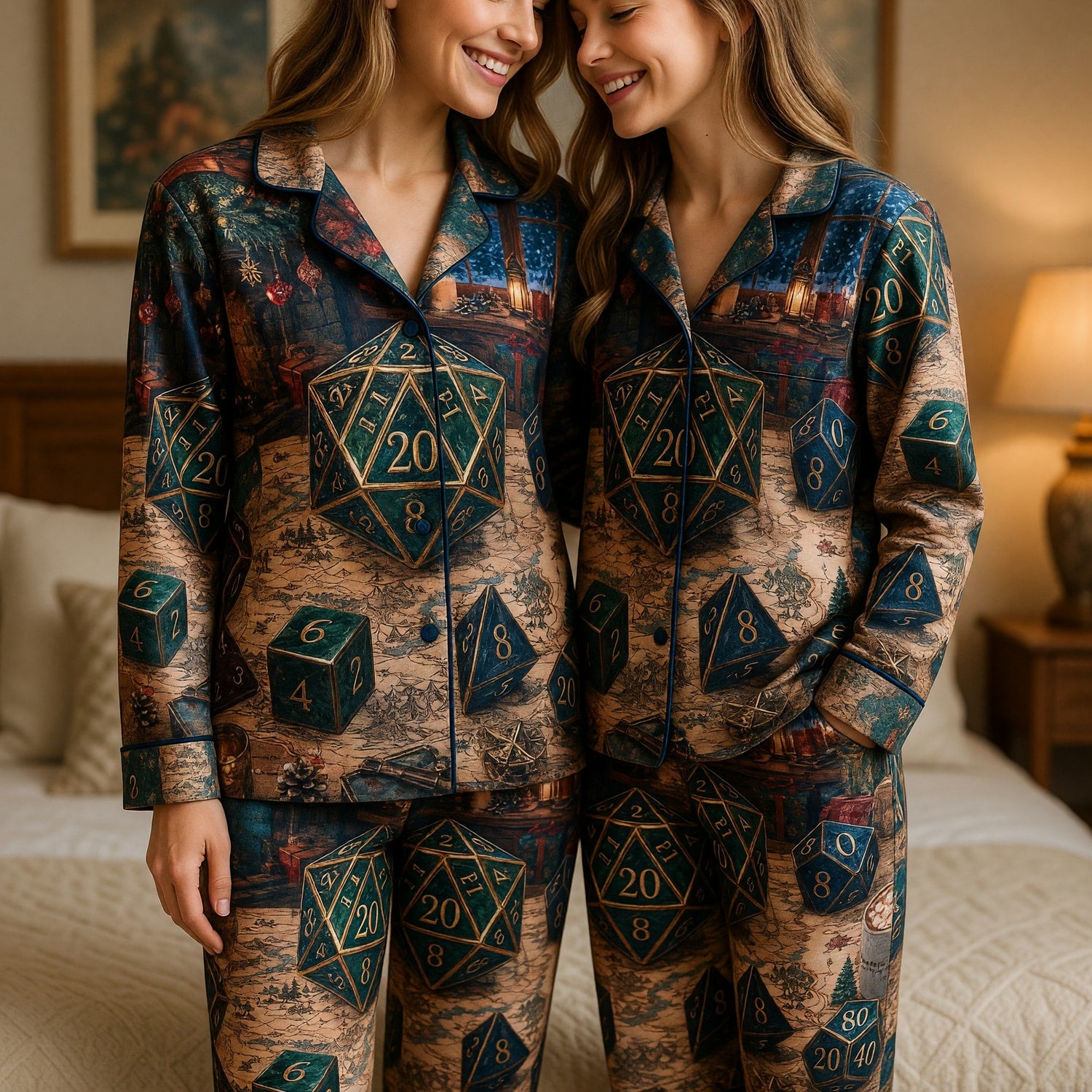 Christmas Dice Thick Pajama Set - Fantasy RPG Holiday Sleepwear