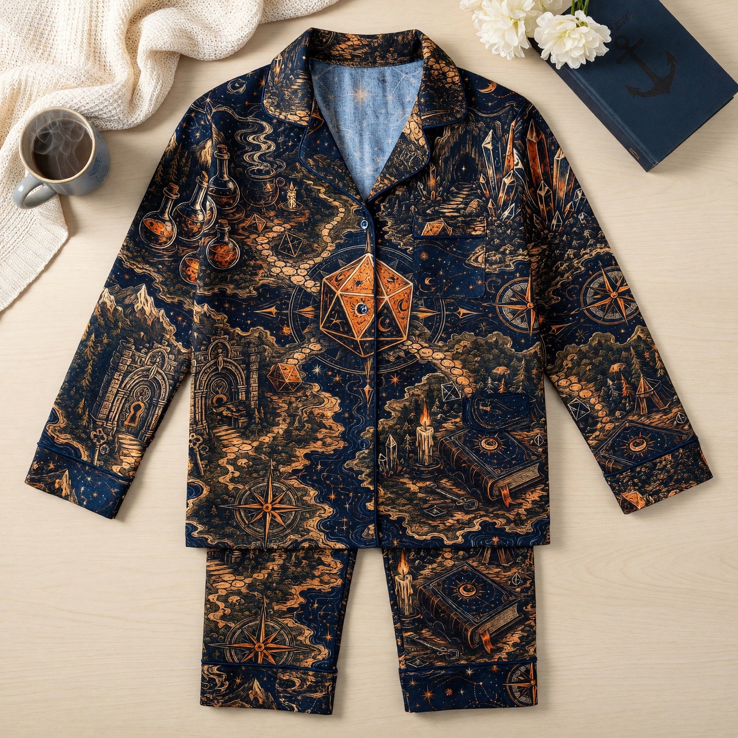 Fantasy D20 RPG Thick Pajama Set - Mystical Dice Wizard Nightwear