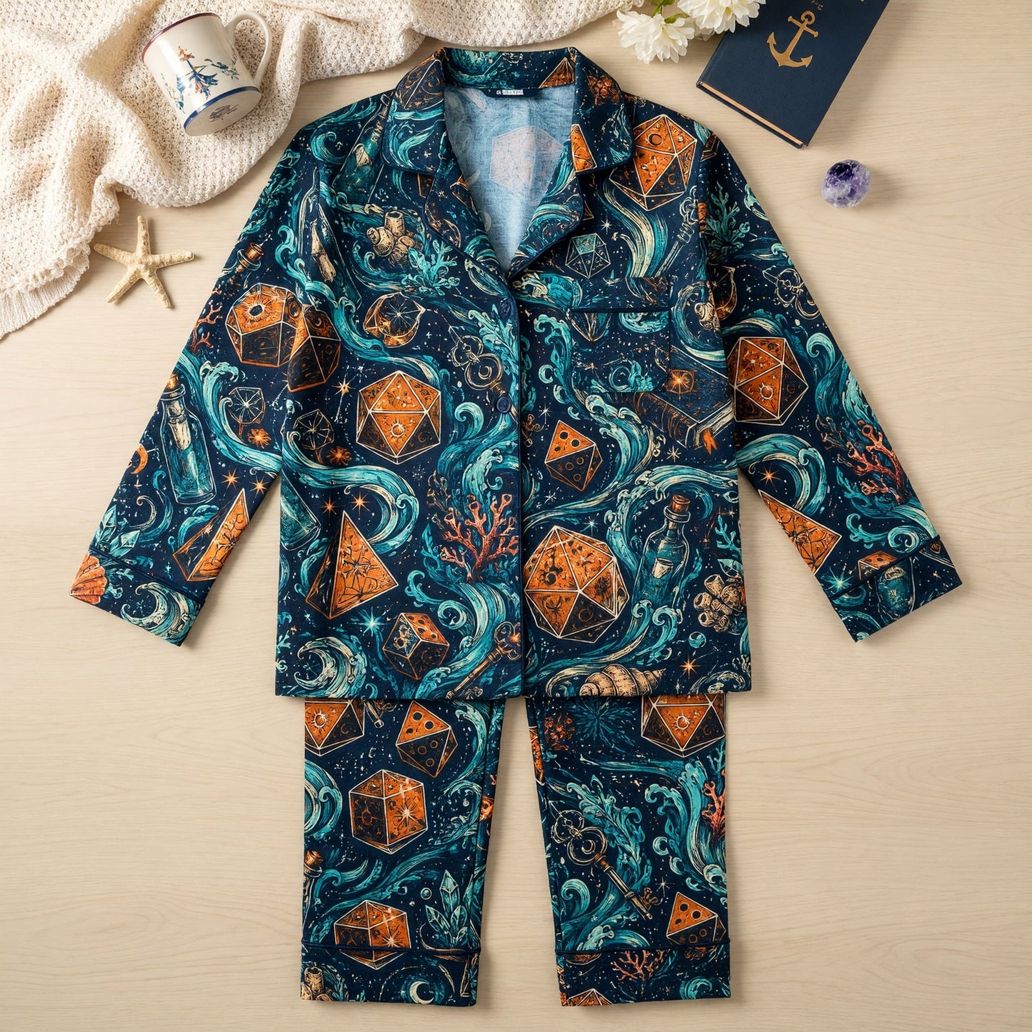 Mystic Ocean Dice Thick Pajama Set - Fantasy RPG Pattern