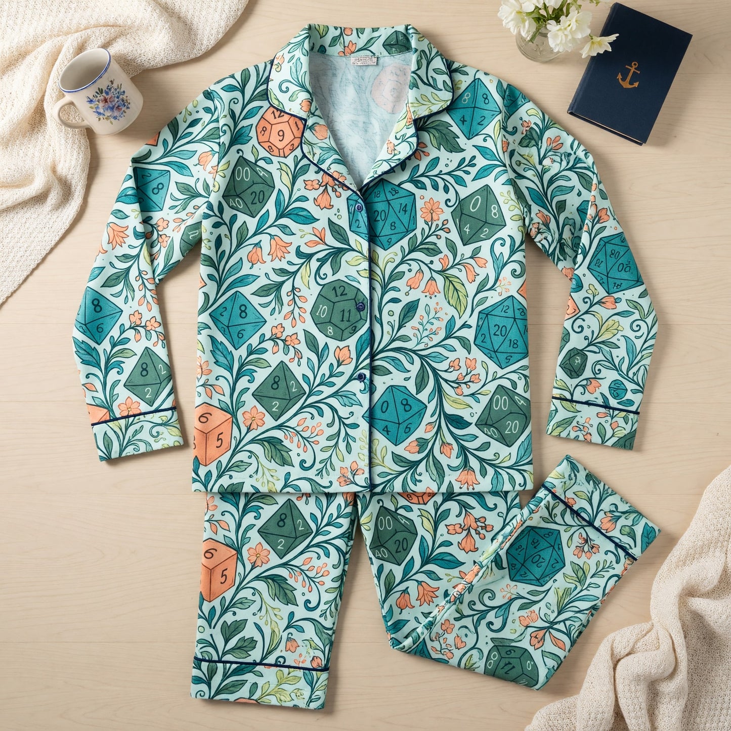 Dice Floral Thick Pajama Set - RPG Fantasy Sleepwear