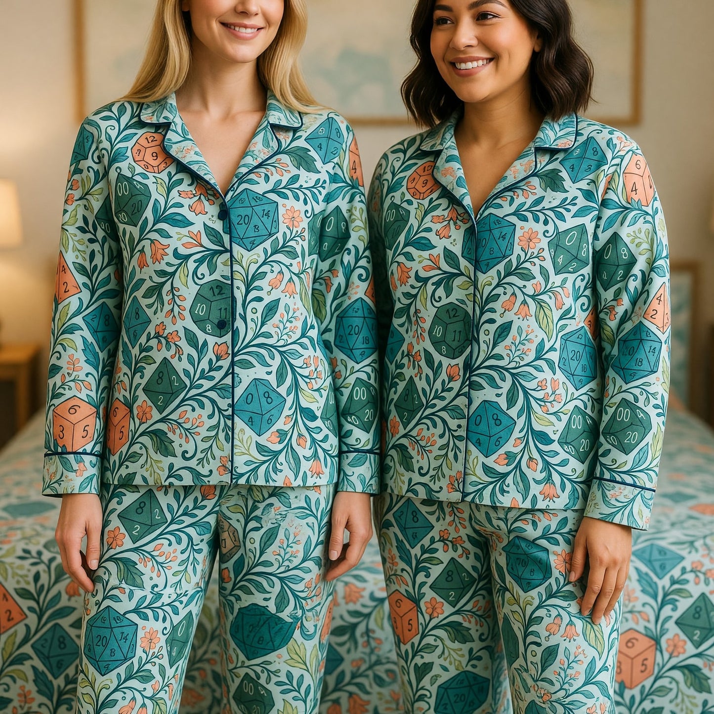 Dice Floral Thick Pajama Set - RPG Fantasy Sleepwear