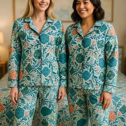 Dice Floral Thick Pajama Set - RPG Fantasy Sleepwear