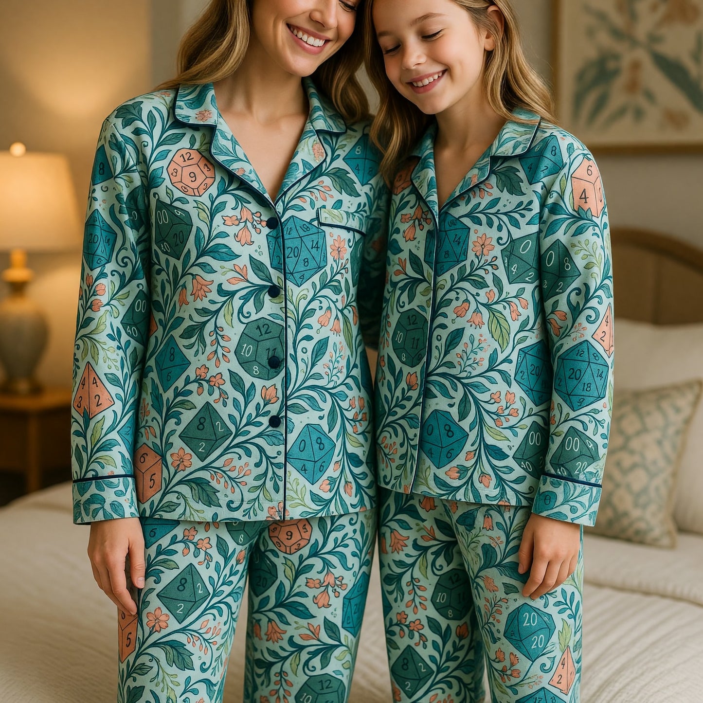 Dice Floral Thick Pajama Set - RPG Fantasy Sleepwear