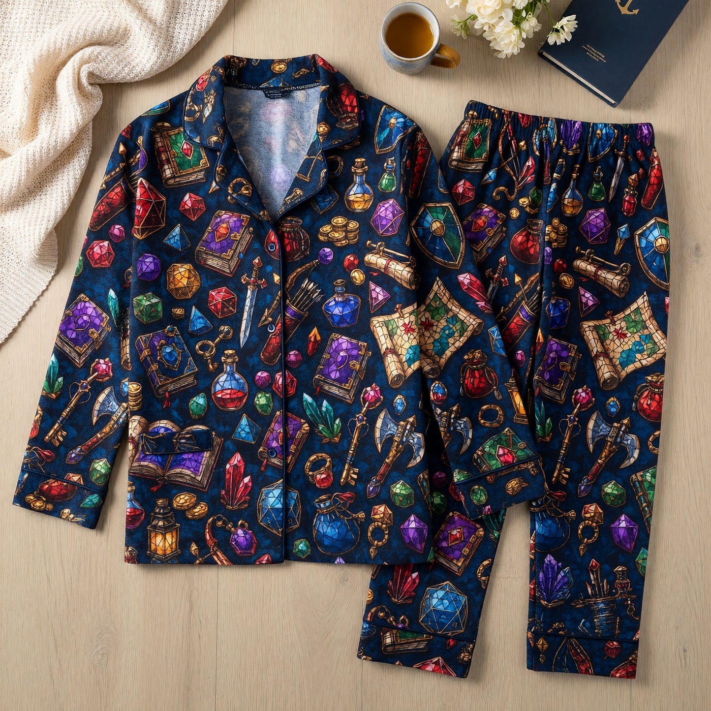 Fantasy RPG Loot Thick Pajama Set - Stained Glass Dungeon Pattern