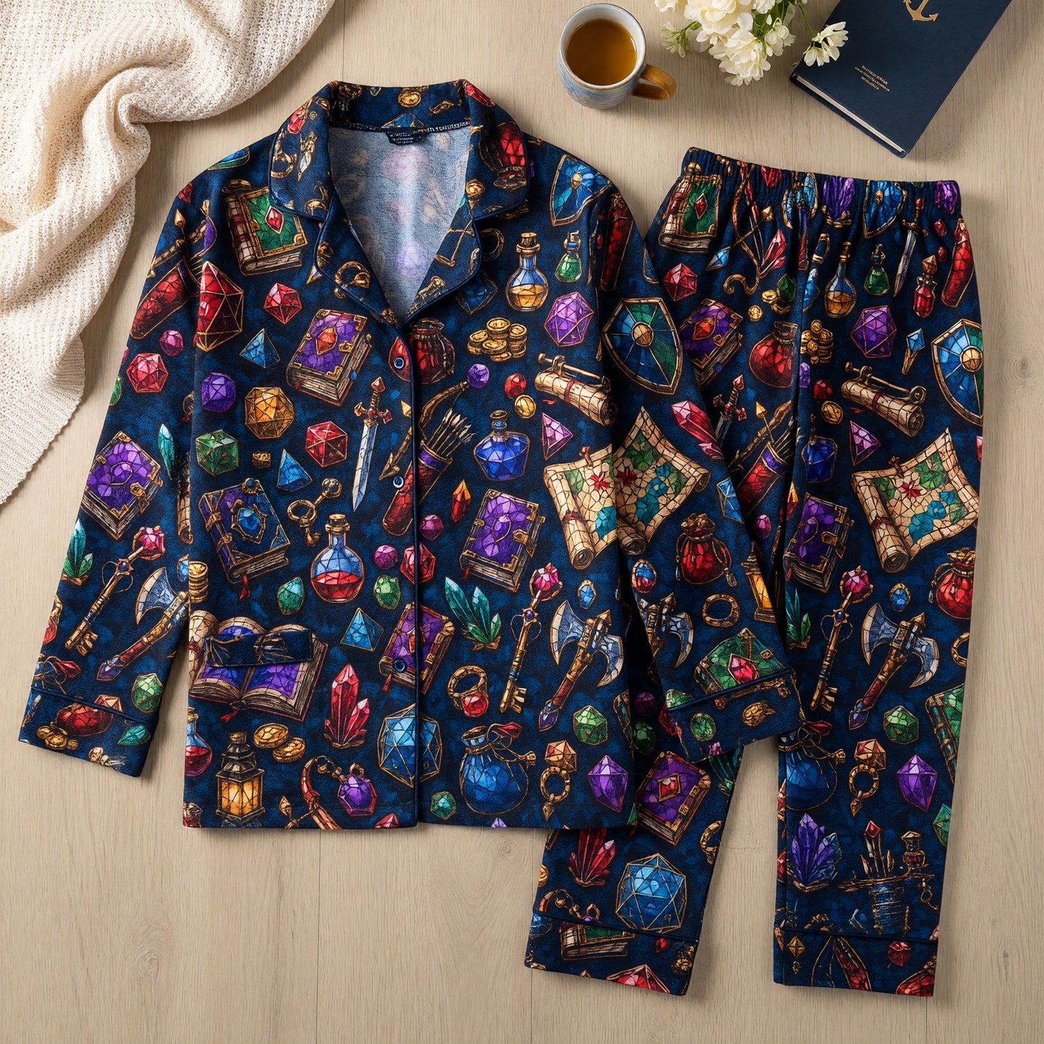 Fantasy RPG Loot Thick Pajama Set - Stained Glass Dungeon Pattern