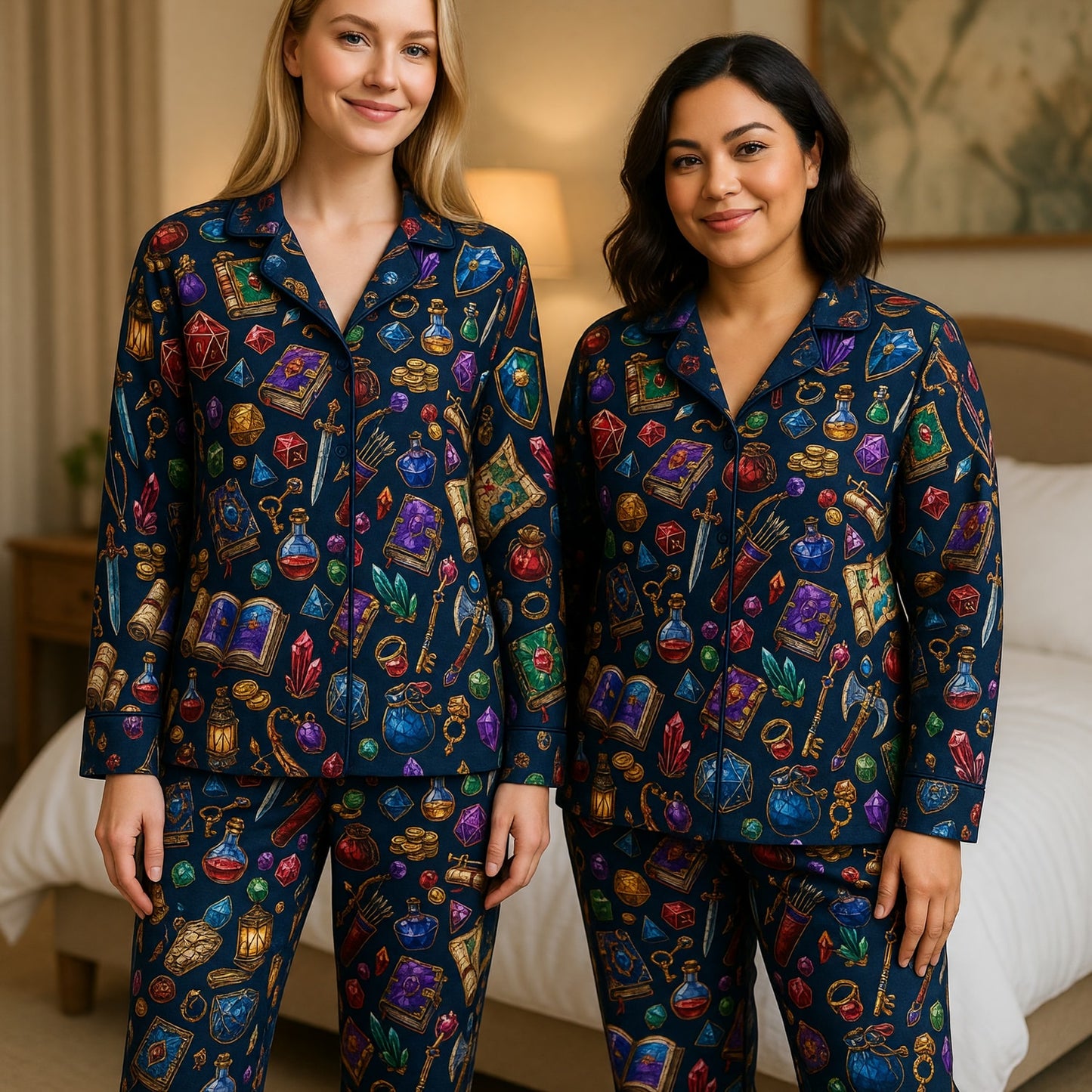Fantasy RPG Loot Thick Pajama Set - Stained Glass Dungeon Pattern