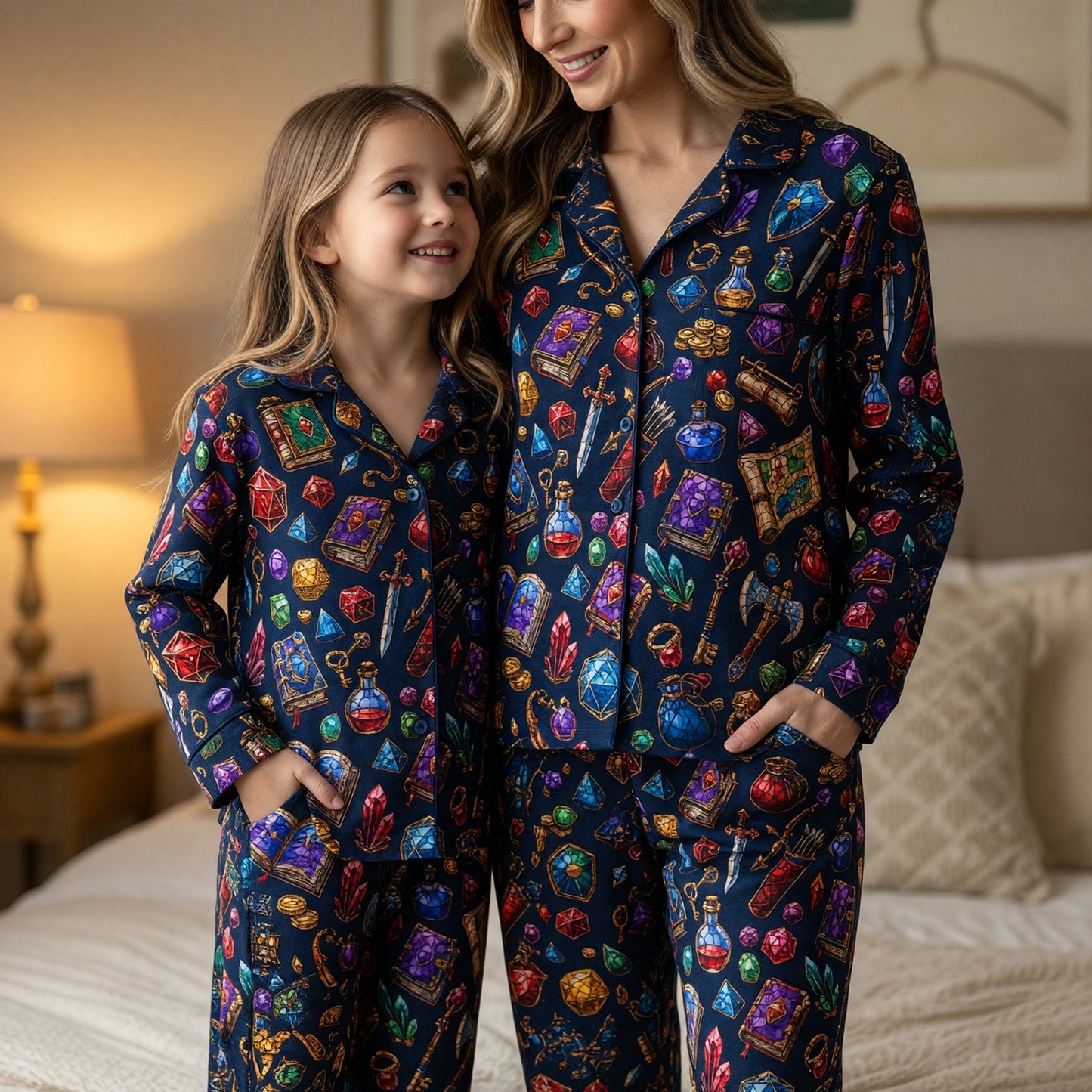 Fantasy RPG Loot Thick Pajama Set - Stained Glass Dungeon Pattern