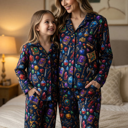 Fantasy RPG Loot Thick Pajama Set - Stained Glass Dungeon Pattern
