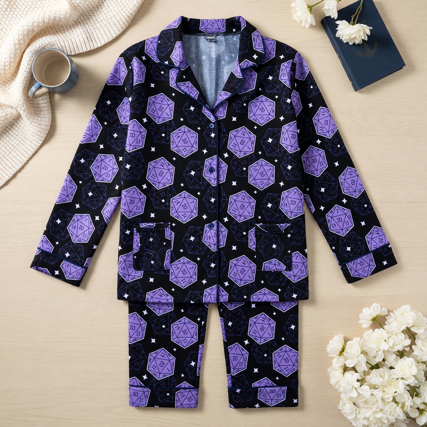 Dice Pattern Thick Pajama Set - Fantasy Tabletop RPG Sleepwear