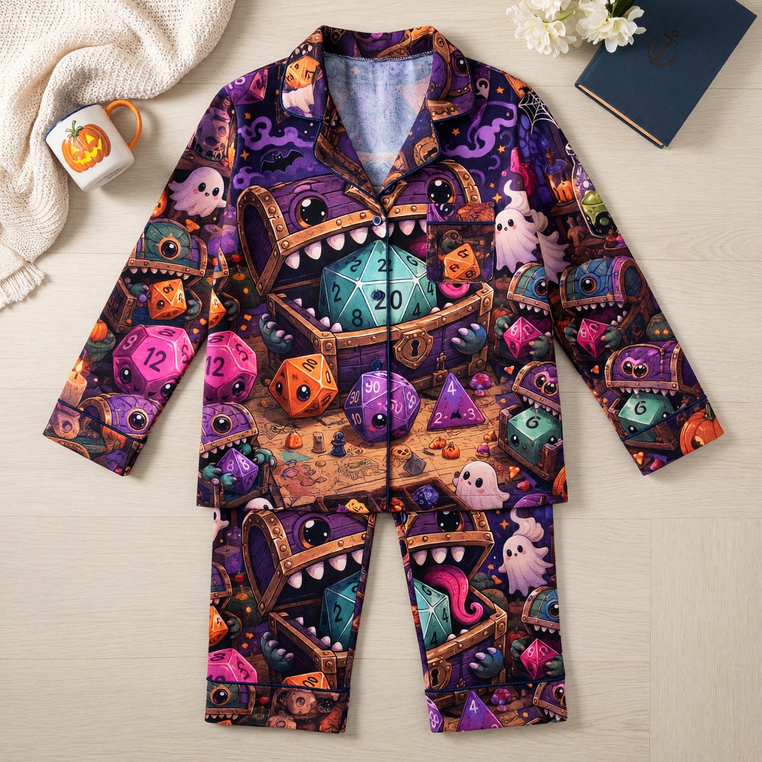 Mimic Halloween Thick Pajama Set - Cute Dice RPG Nightwear