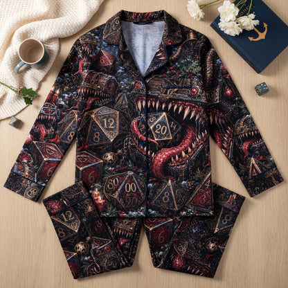 Mimic Christmas Dice Thick Pajama Set - Fantasy RPG Holiday Sleepwear