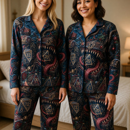 Mimic Christmas Dice Thick Pajama Set - Fantasy RPG Holiday Sleepwear