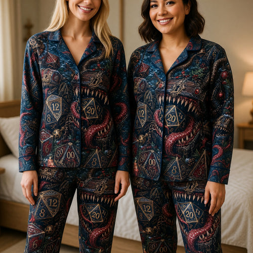 Mimic Christmas Dice Thick Pajama Set - Fantasy RPG Holiday Sleepwear