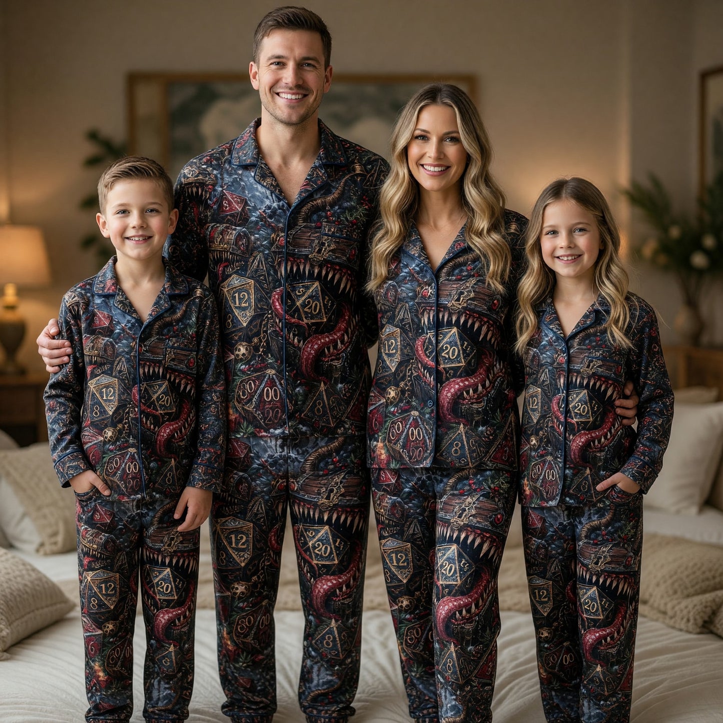 Mimic Christmas Dice Thick Pajama Set - Fantasy RPG Holiday Sleepwear