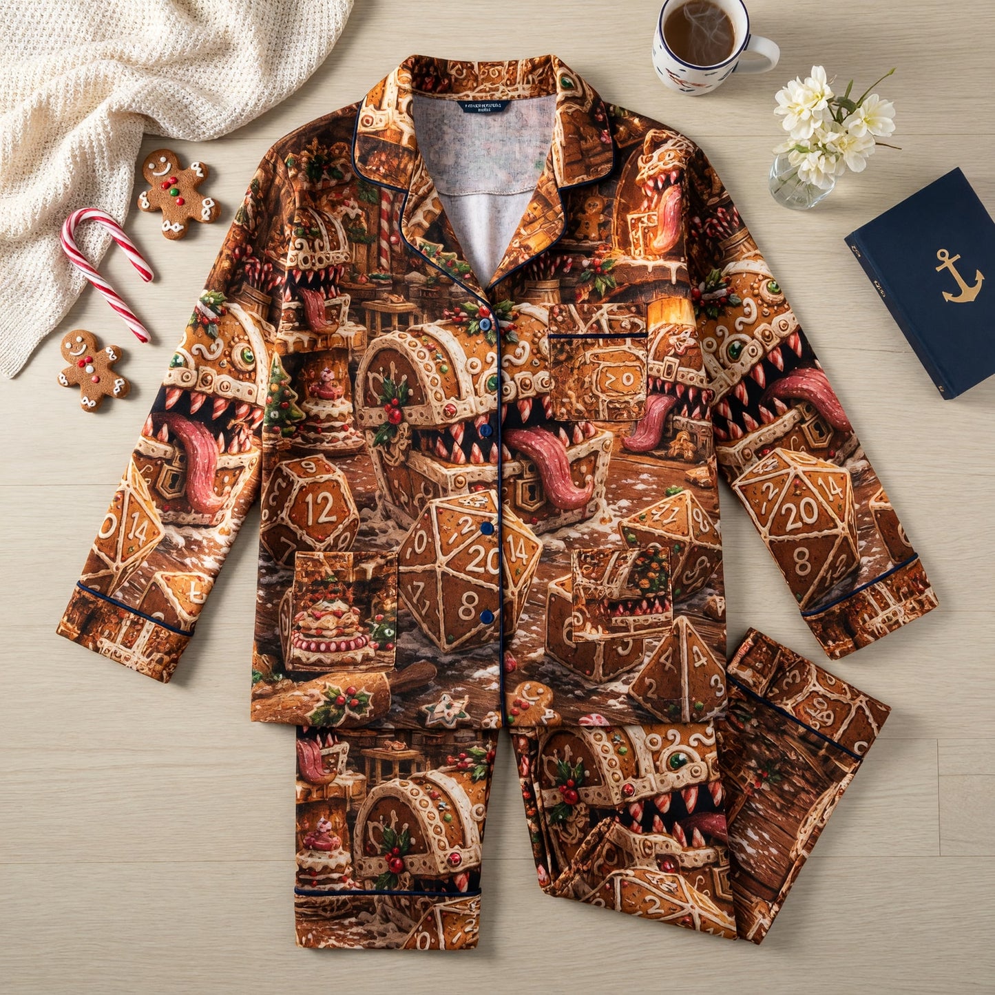 Gingerbread Mimic Thick Pajama Set - Christmas Dice Holiday