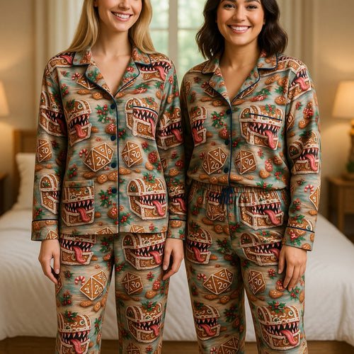 Gingerbread Mimic Thick Pajama Set - Christmas Dice Holiday