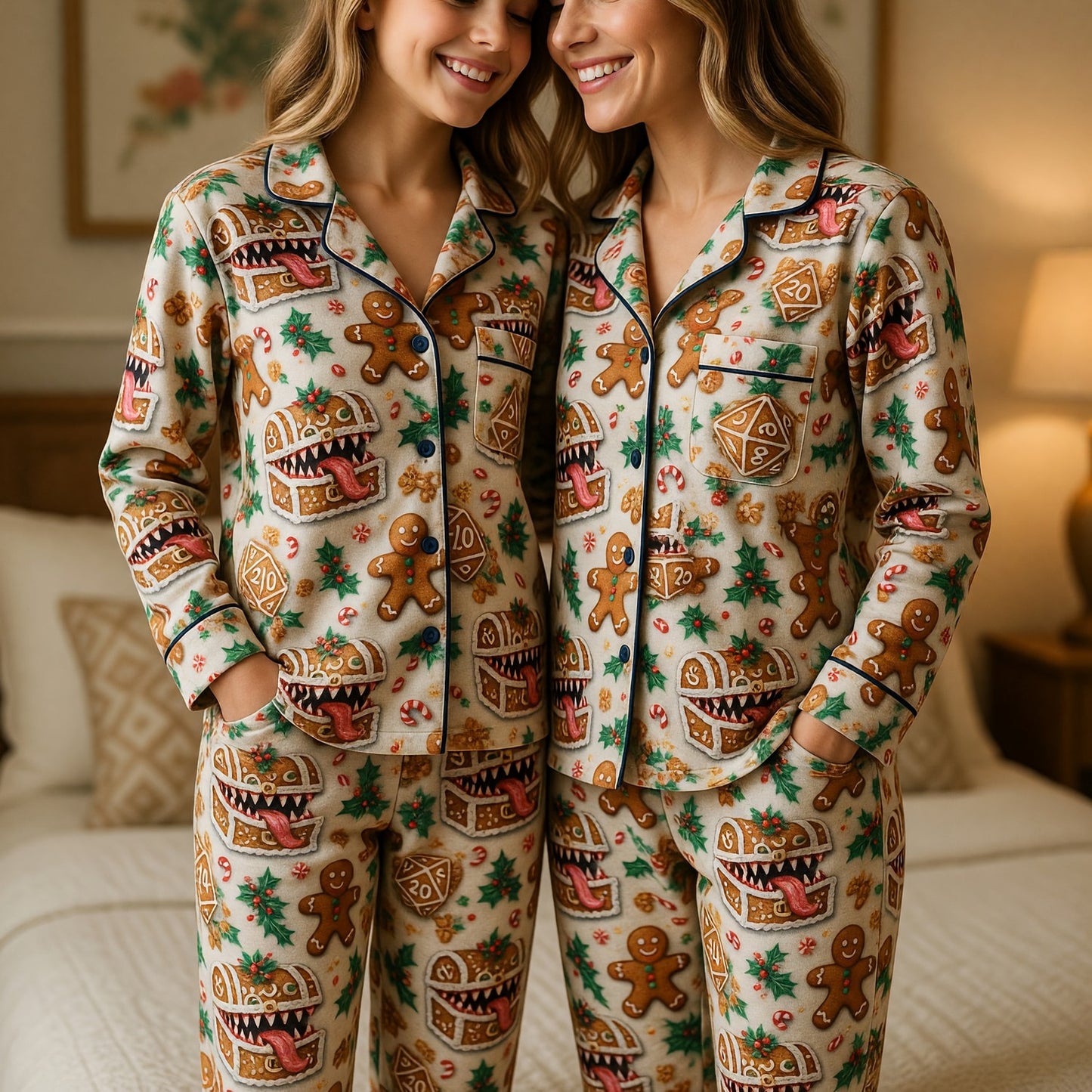 Gingerbread Mimic Thick Pajama Set - Christmas Dice Holiday