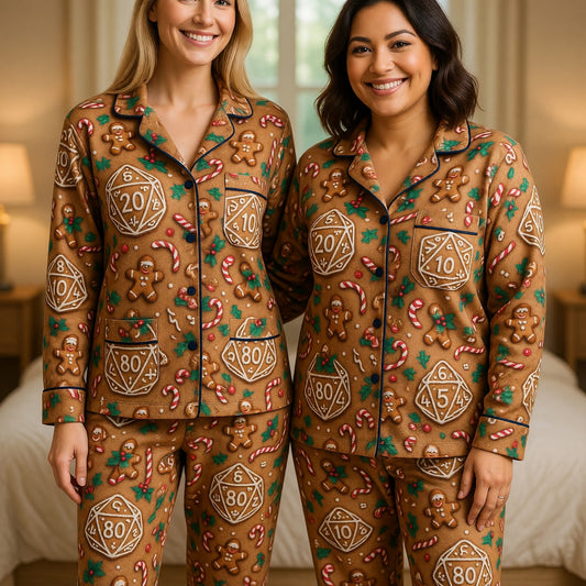 Christmas Gingerbread Dice Thick Pajama Set - Holiday Gaming Sleepwear