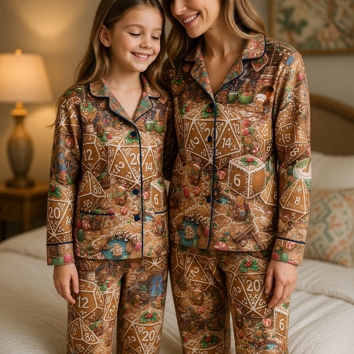 Christmas Gingerbread Dice Thick Pajama Set - Holiday Gaming Sleepwear