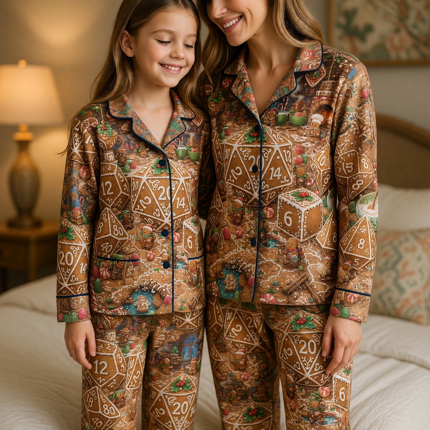 Christmas Gingerbread Dice Thick Pajama Set - Holiday Gaming Sleepwear