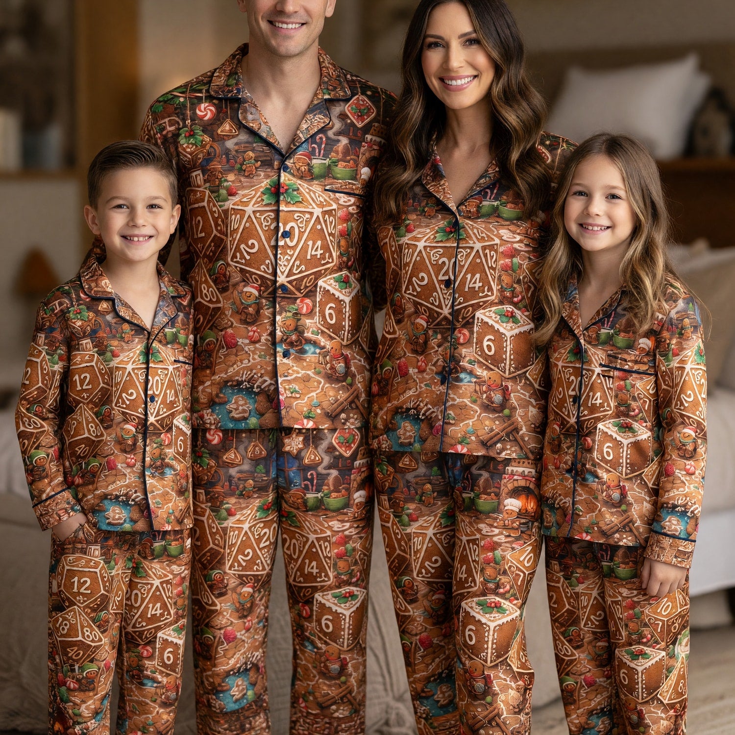 Christmas Gingerbread Dice Thick Pajama Set - Holiday Gaming Sleepwear