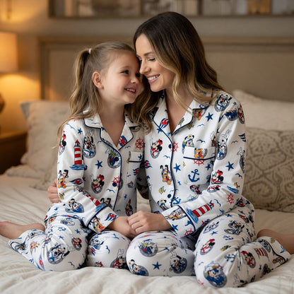Sailor Mouse Thick Pajama Set - Nautical Cartoon Sleepwear
