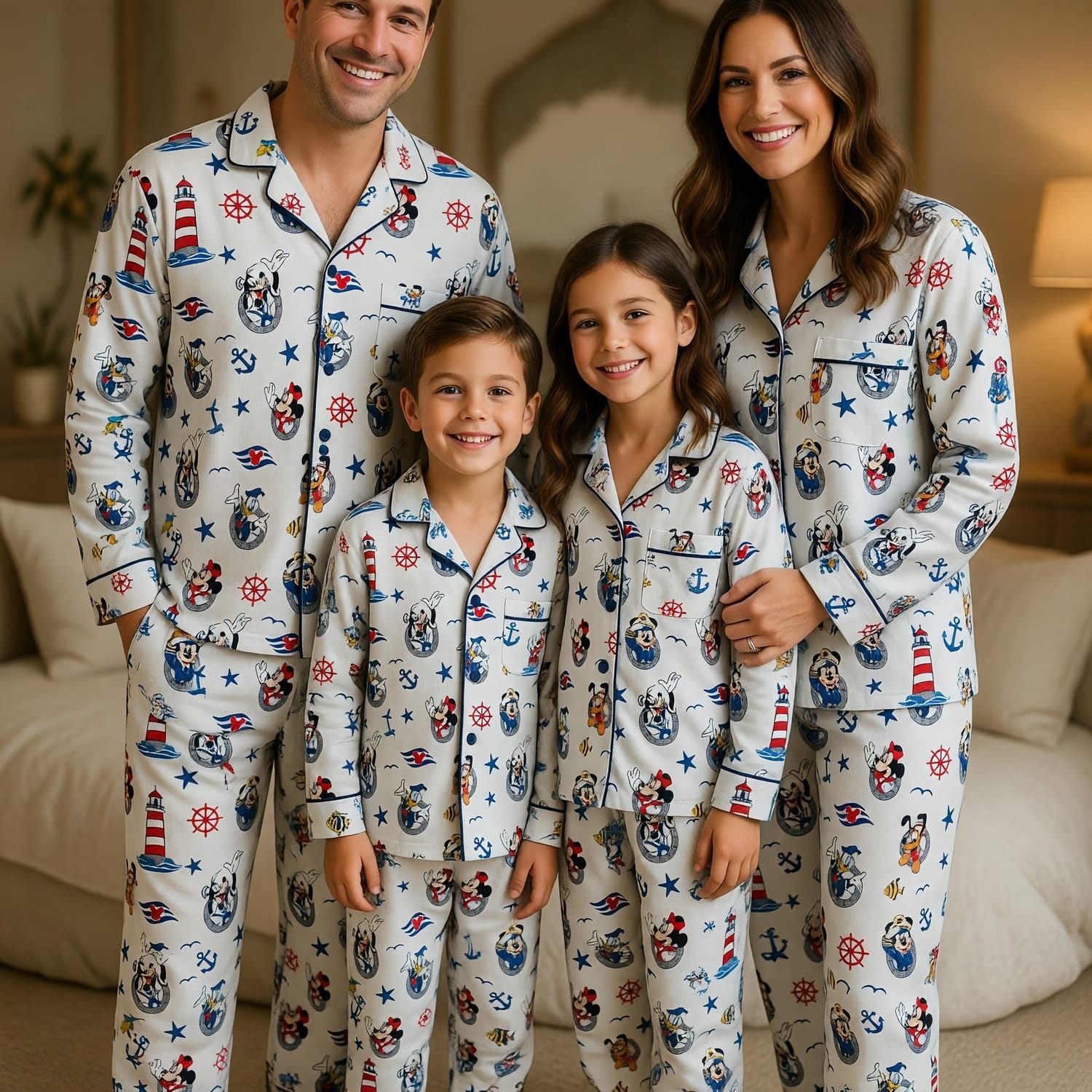Sailor Mouse Thick Pajama Set - Nautical Cartoon Sleepwear