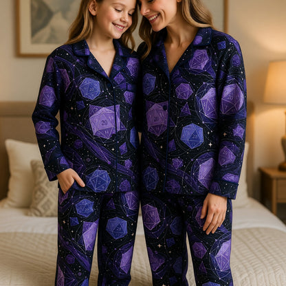 Fantasy Dungeon Dice Thick Pajama Set - Cosmic Purple RPG Nightwear