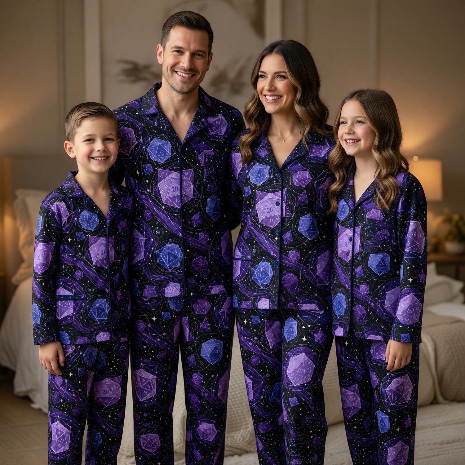 Fantasy Dungeon Dice Thick Pajama Set - Cosmic Purple RPG Nightwear