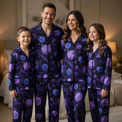 Fantasy Dungeon Dice Thick Pajama Set - Cosmic Purple RPG Nightwear