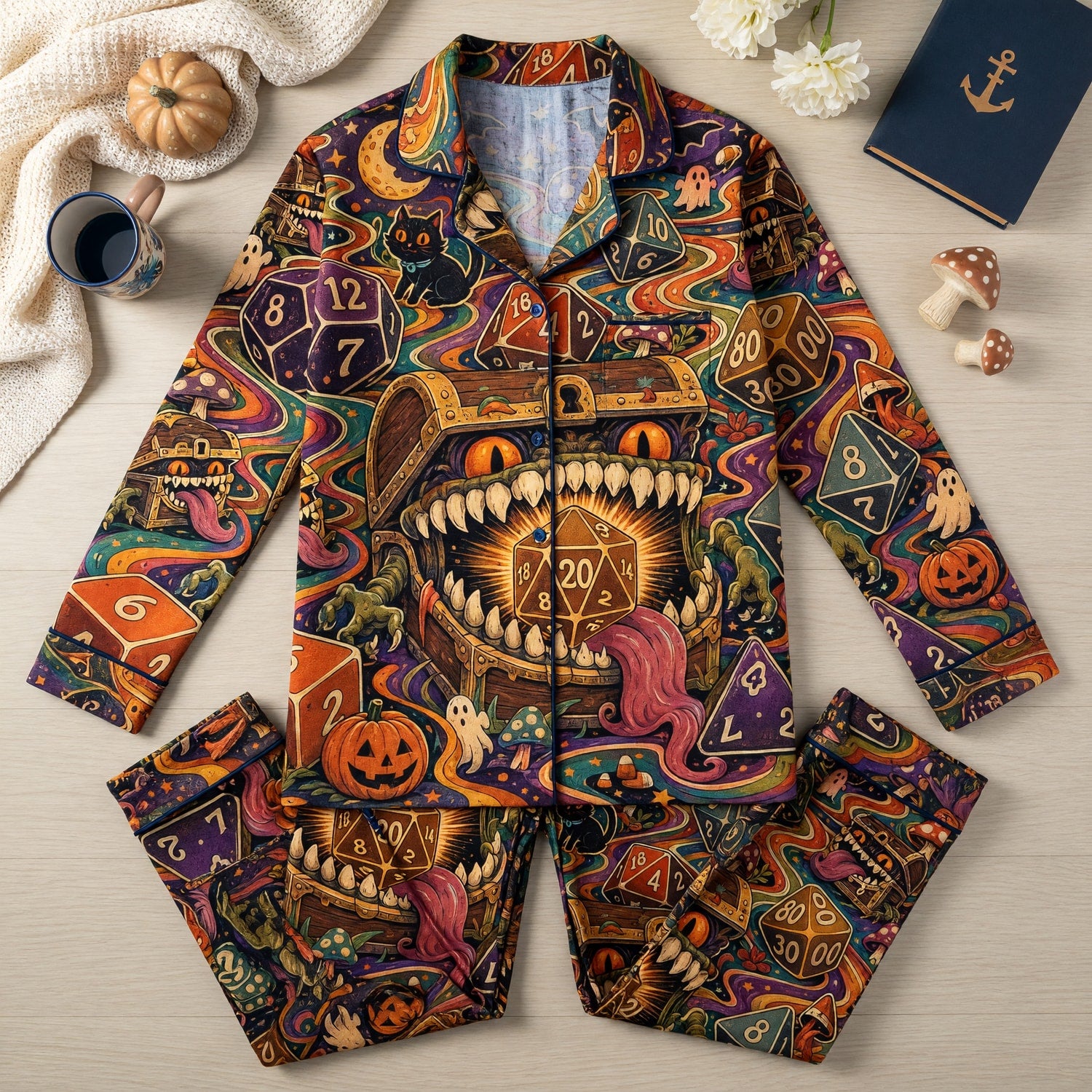 Mimic Dice Halloween Thick Pajama Set - Fantasy RPG Sleepwear