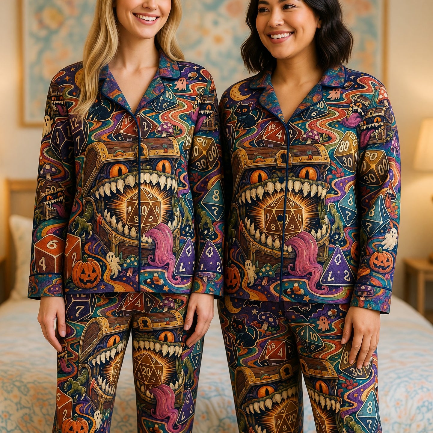 Mimic Dice Halloween Thick Pajama Set - Fantasy RPG Sleepwear