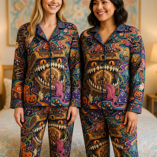 Mimic Dice Halloween Thick Pajama Set - Fantasy RPG Sleepwear